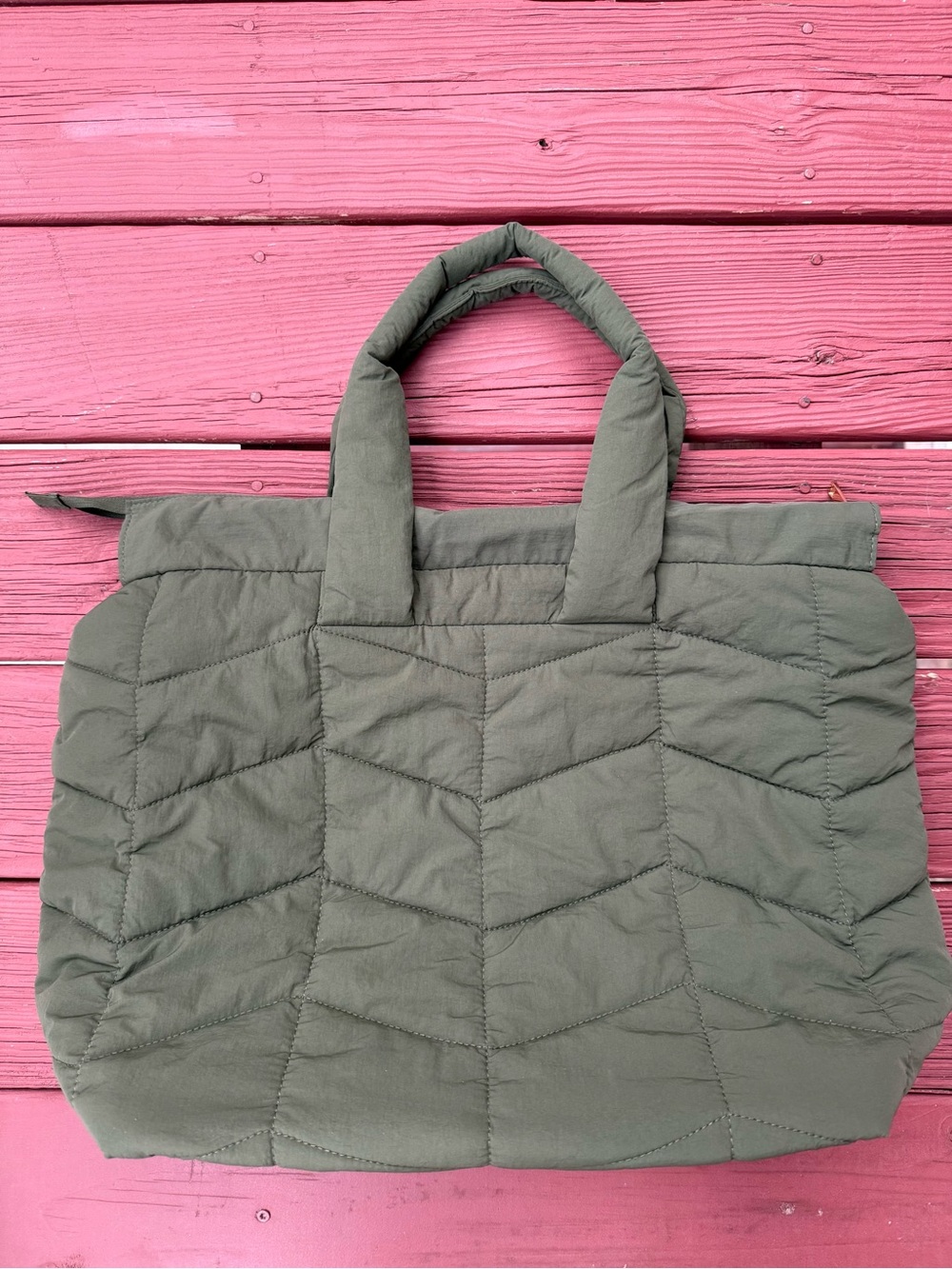Quilted Olive Green Tote Bag
